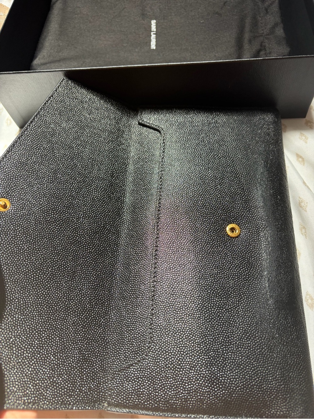 Saint Laurent Black Grain Uptown Leather Clutch with Gold YSL Emblem - Picture 8 of 9